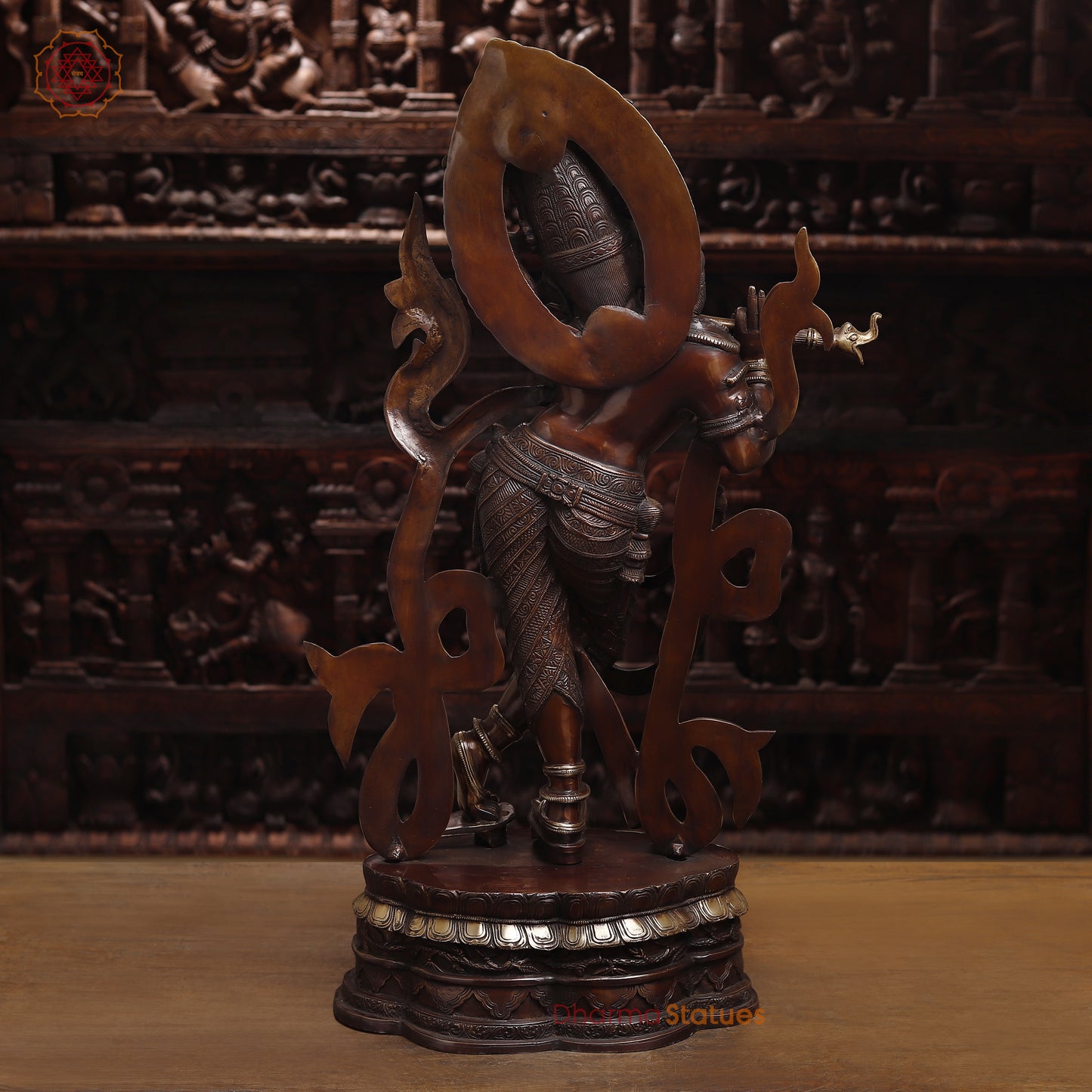 Brass Krishna Playing Flute, Copper & Golden Finish, 35"