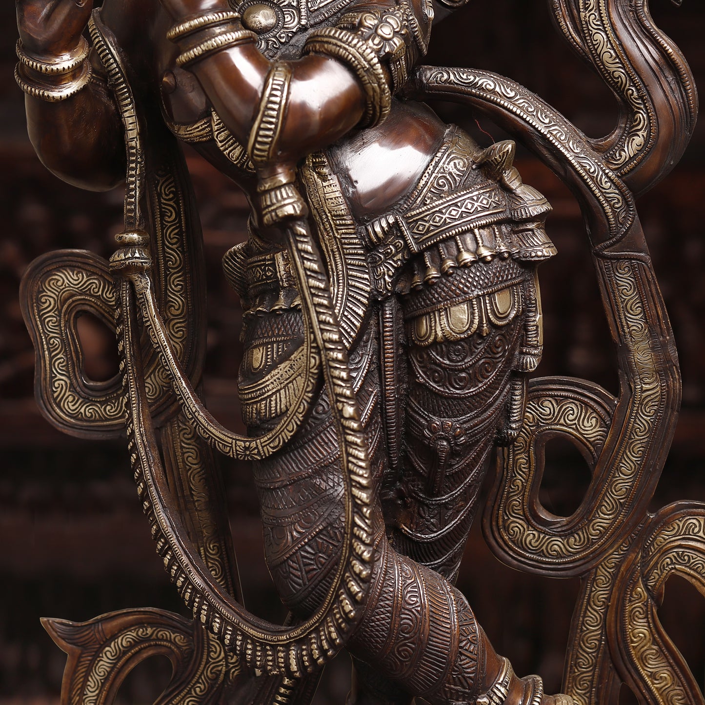 Brass Krishna Playing Flute, Copper & Golden Finish, 35"