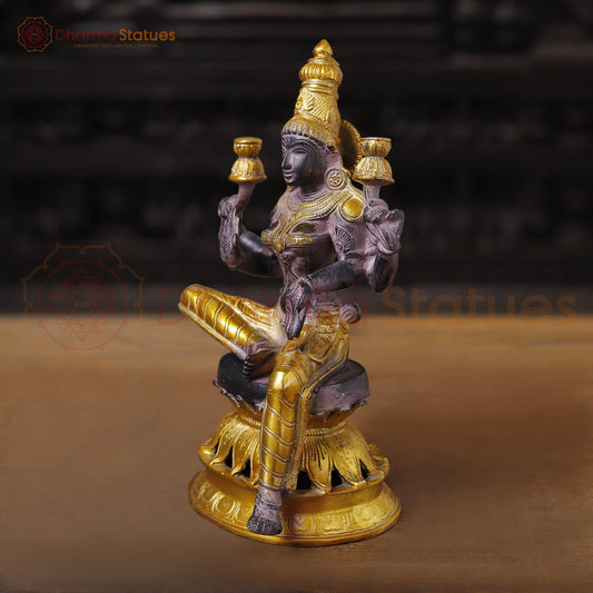 Brass Lakshmi Idol | Goddess Of Fortune, Rustic Purple Patina and Gold 12"