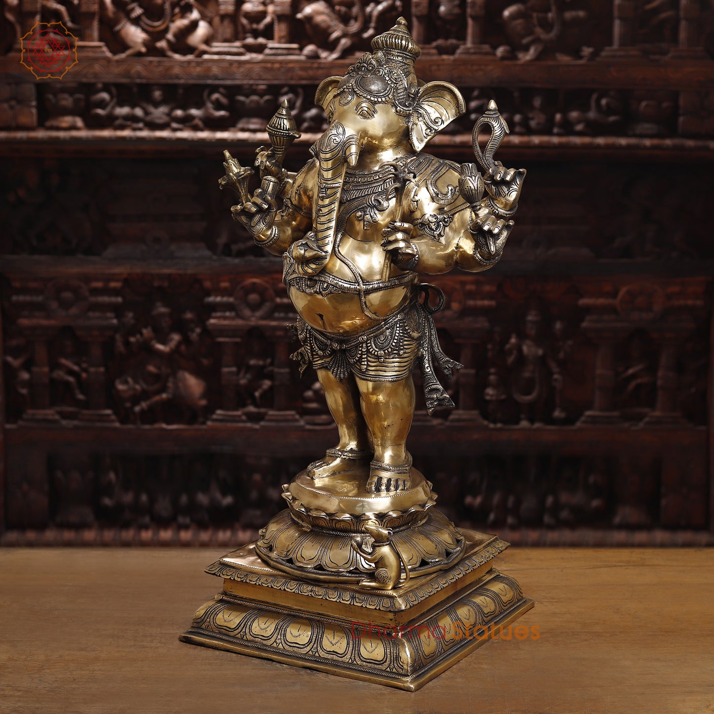 Brass Ganesh with 8 Arm, Golden Finish, 35"