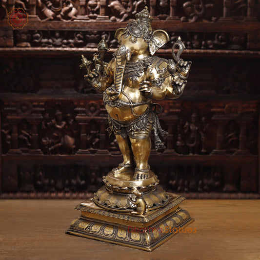 Brass Ganesh with 8 Arm, Golden Finish, 35"