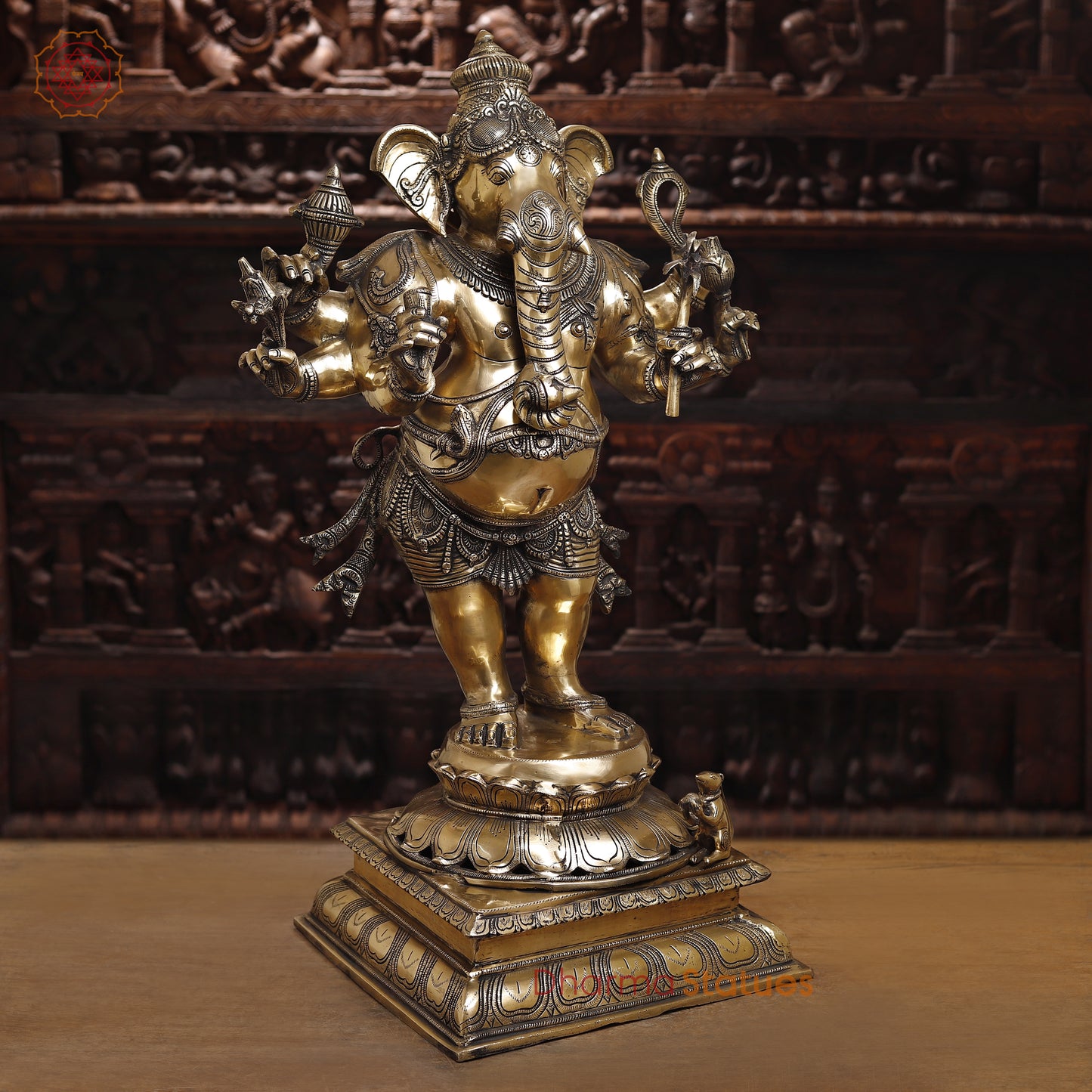 Brass Ganesh with 8 Arm, Golden Finish, 35"