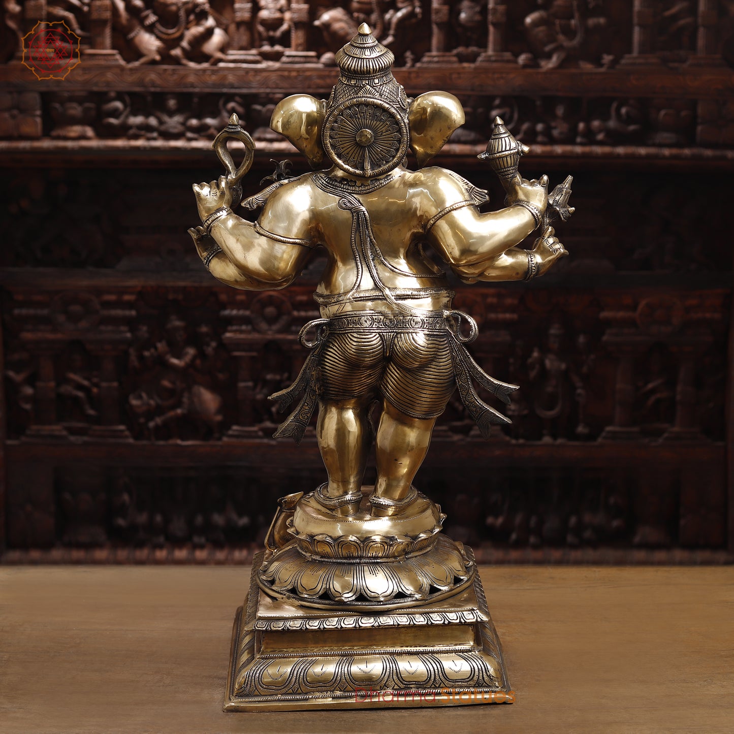 Brass Ganesh with 8 Arm, Golden Finish, 35"