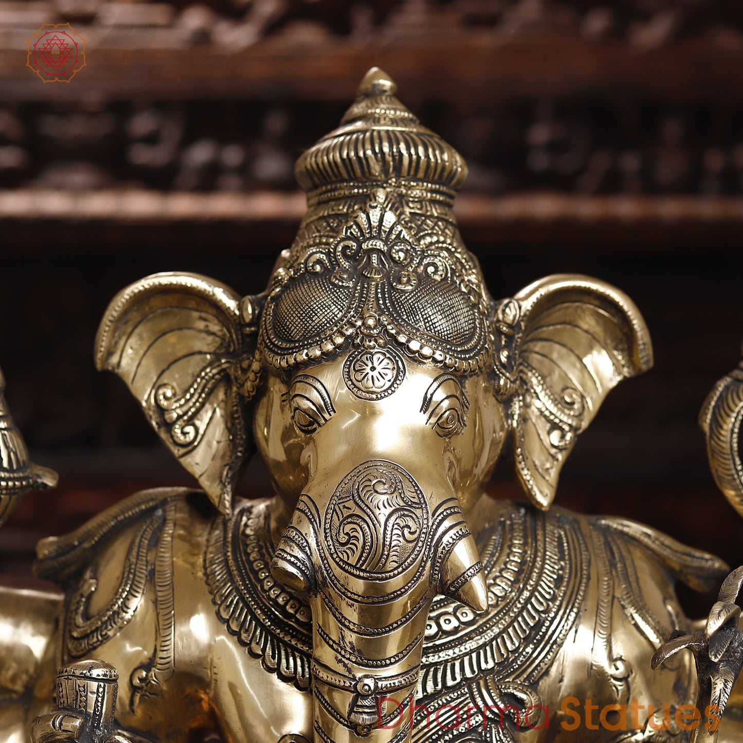 Brass Ganesh with 8 Arm, Golden Finish, 35"