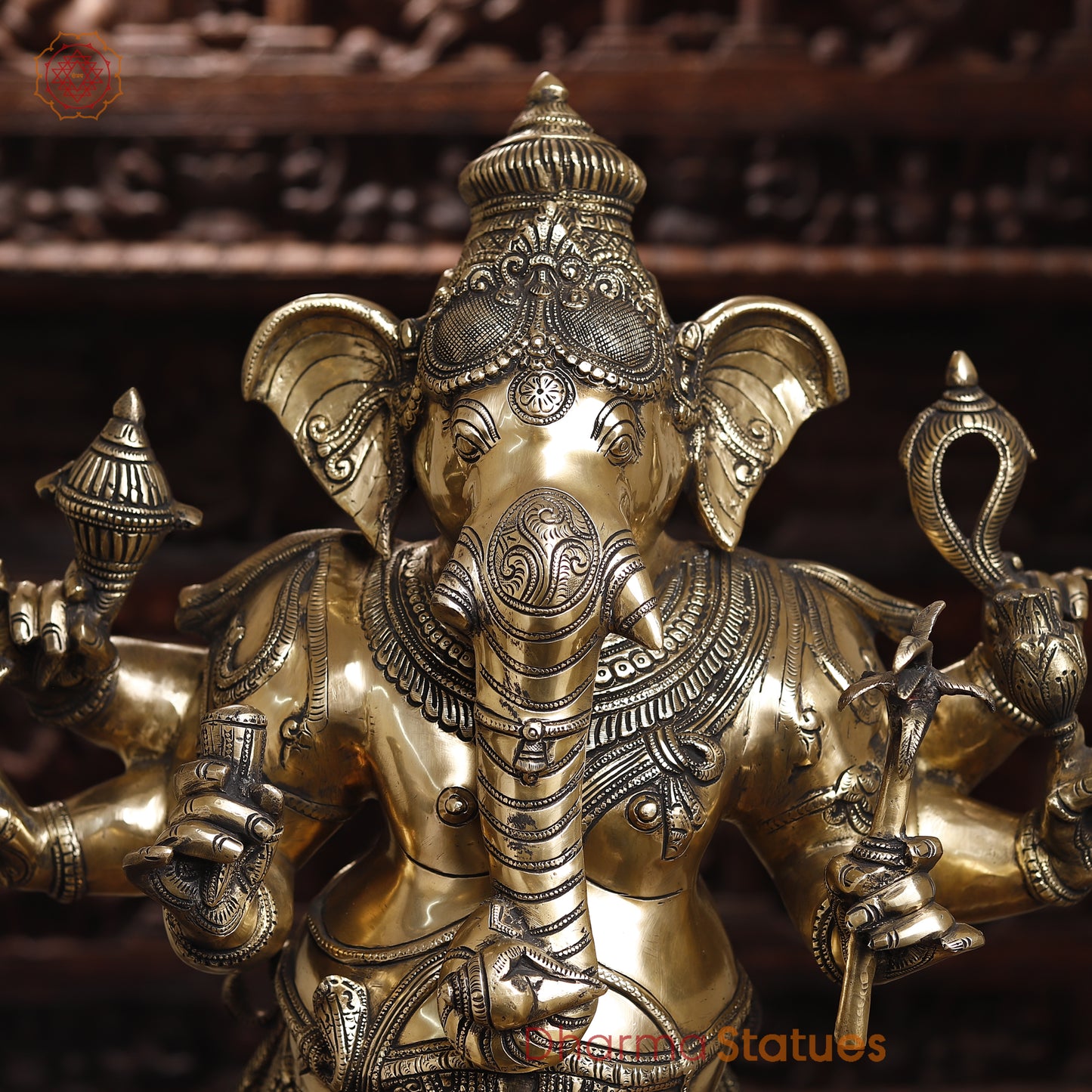 Brass Ganesh with 8 Arm, Golden Finish, 35"