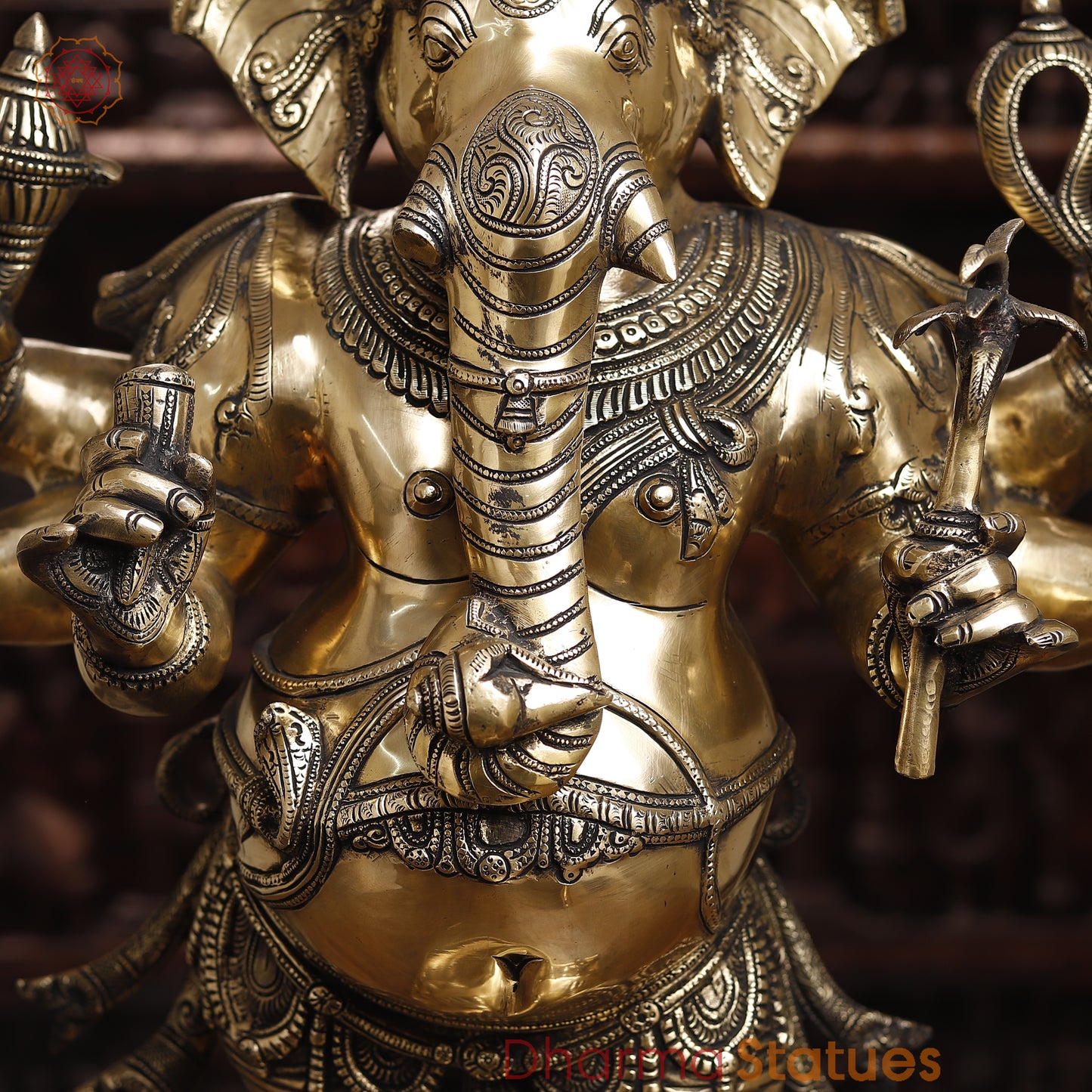 Brass Ganesh with 8 Arm, Golden Finish, 35"