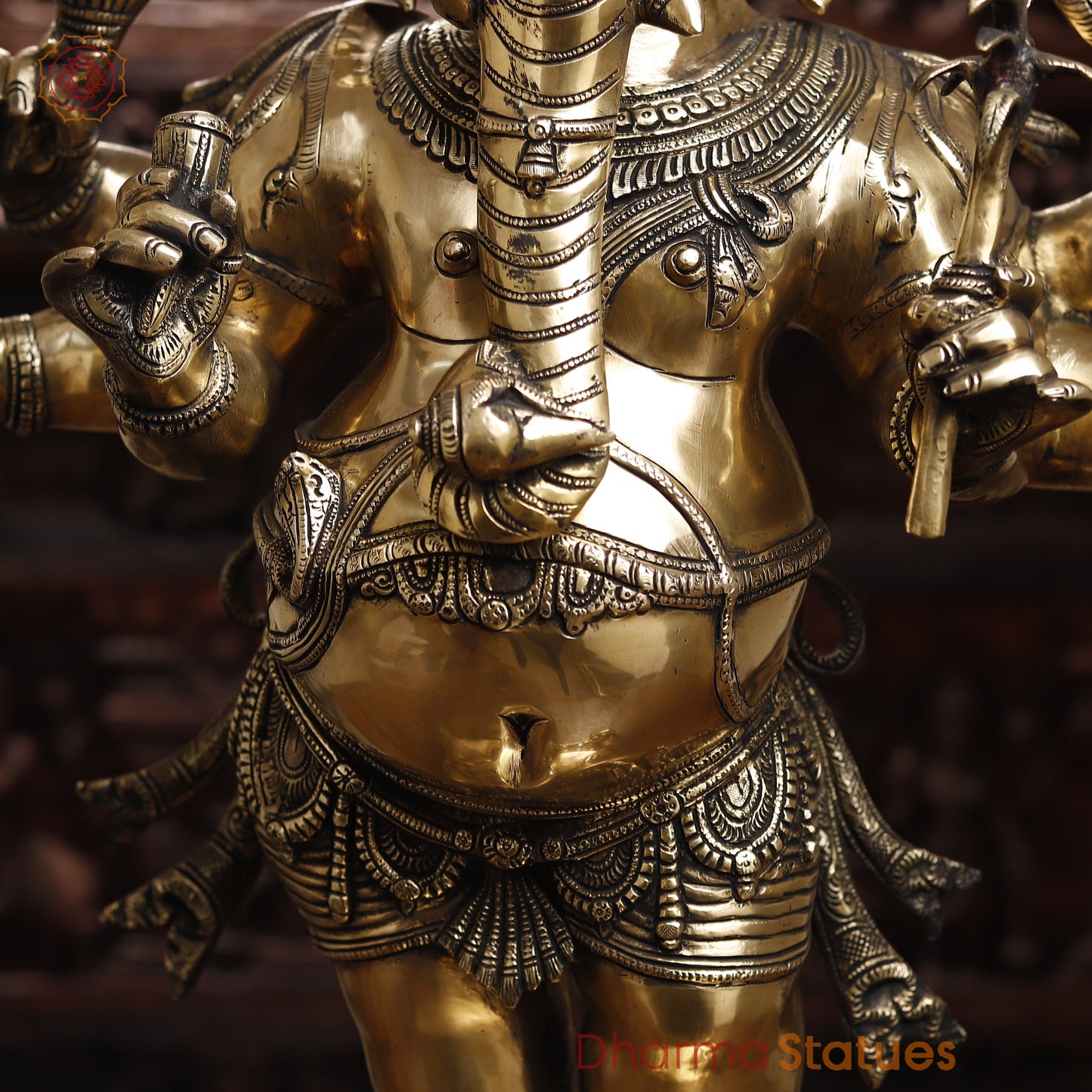 Brass Ganesh with 8 Arm, Golden Finish, 35"