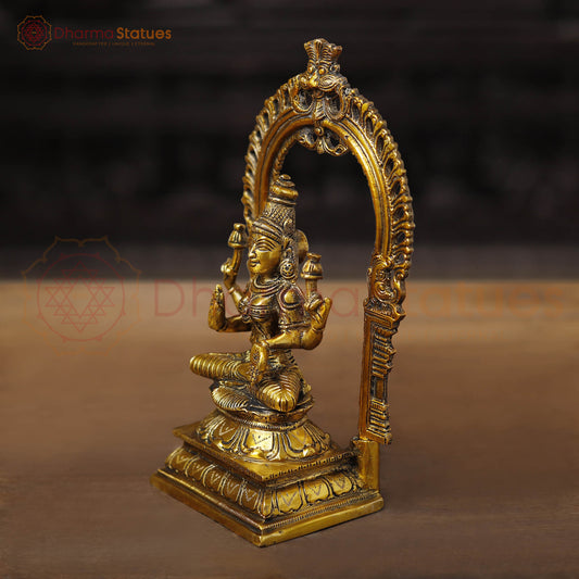 Lakshmi Brass Idol, Sitting on a Pedestal, Golden Fine work 9.5"