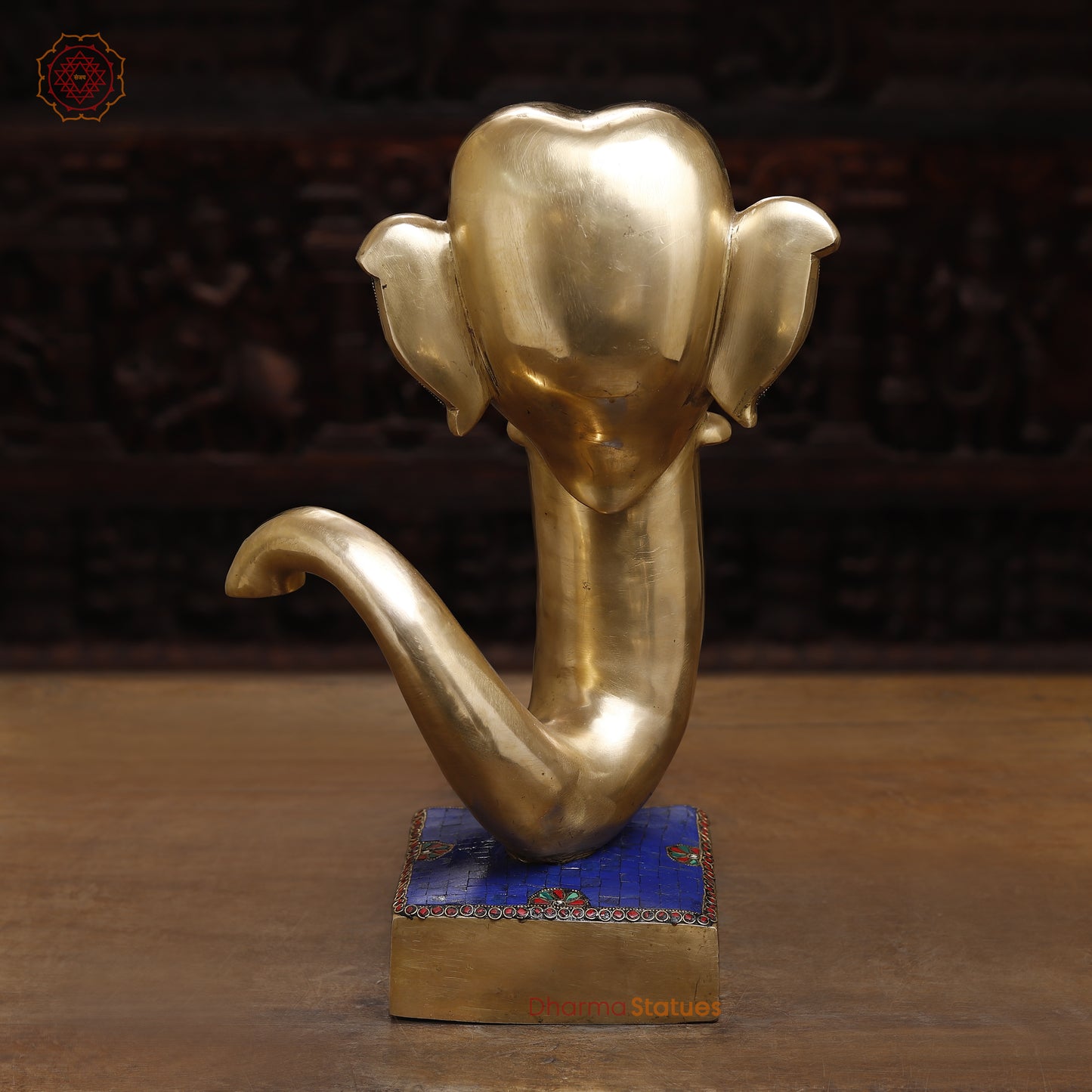 Brass Modern Ganesh Head, Stonework & Golden Fine Finish, 17.5"