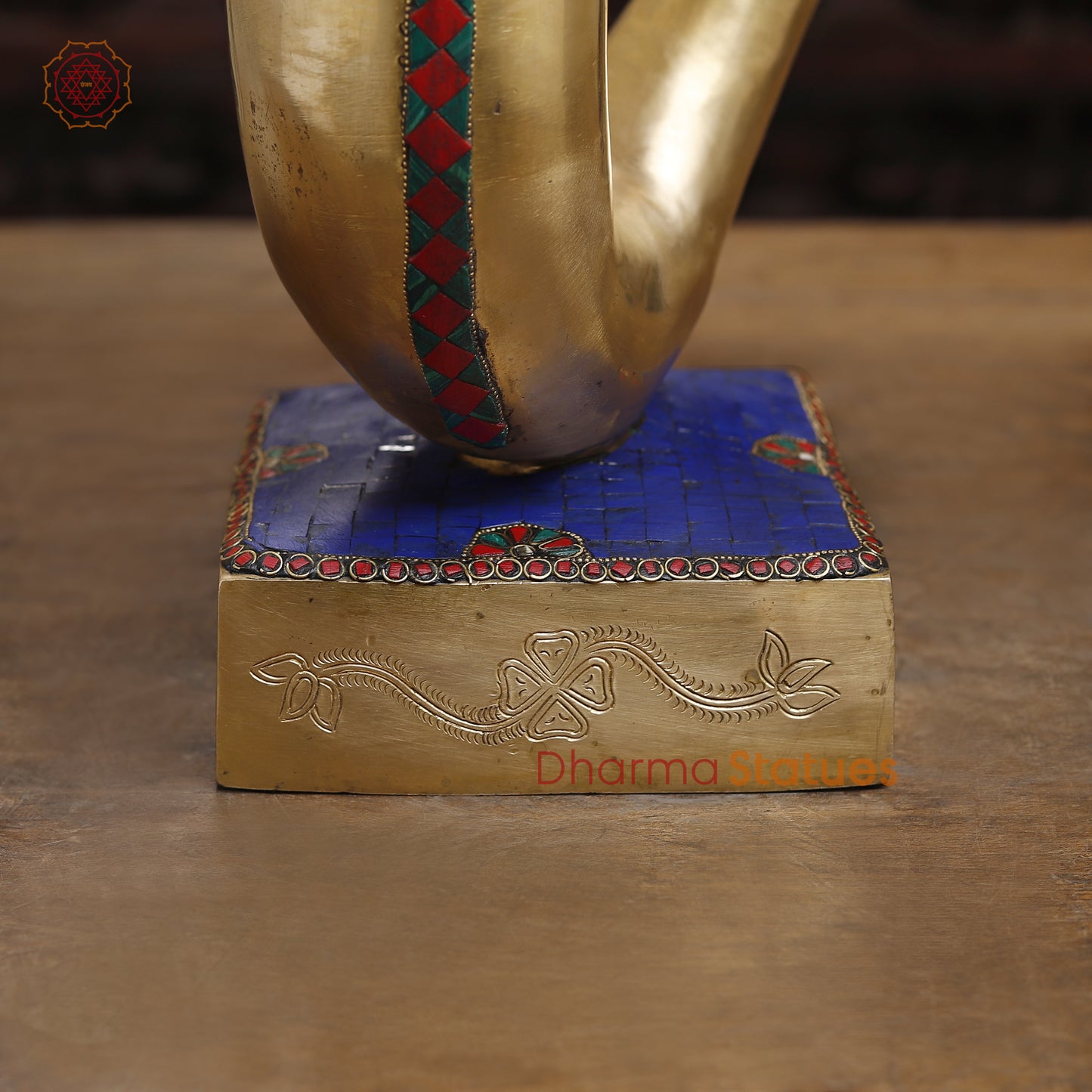 Brass Modern Ganesh Head, Stonework & Golden Fine Finish, 17.5"