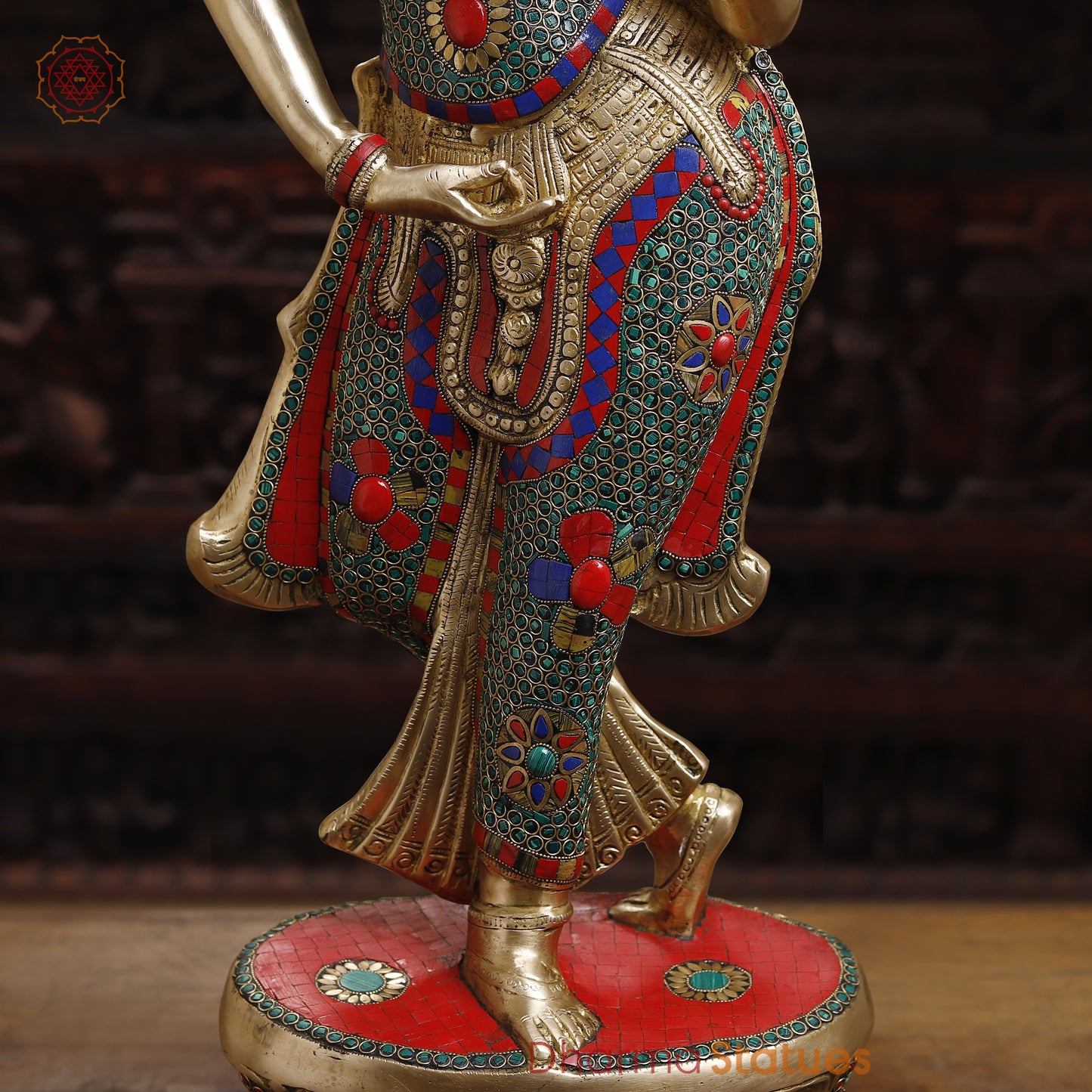 Brass Mirror Lady with Inlay Work, Stonework & Golden Finish, 35"