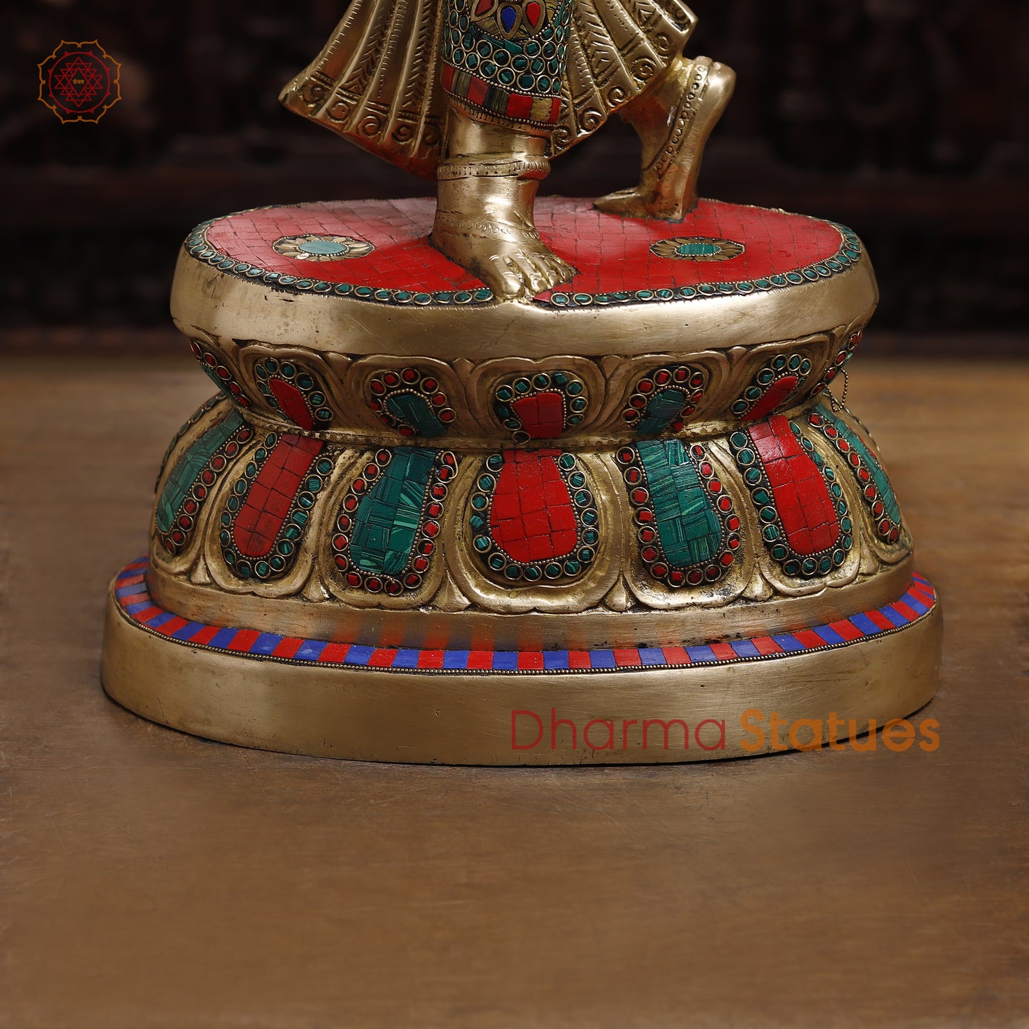 Brass Mirror Lady with Inlay Work, Stonework & Golden Finish, 35"