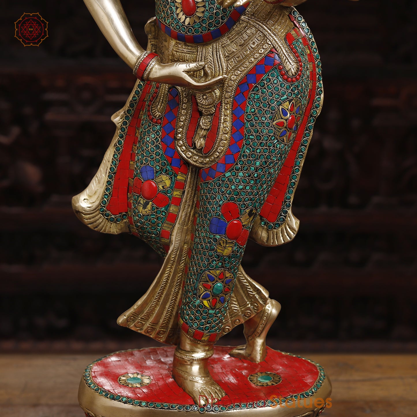 Brass Lady with Inlay Work, Stonework & Golden Finish, 35"