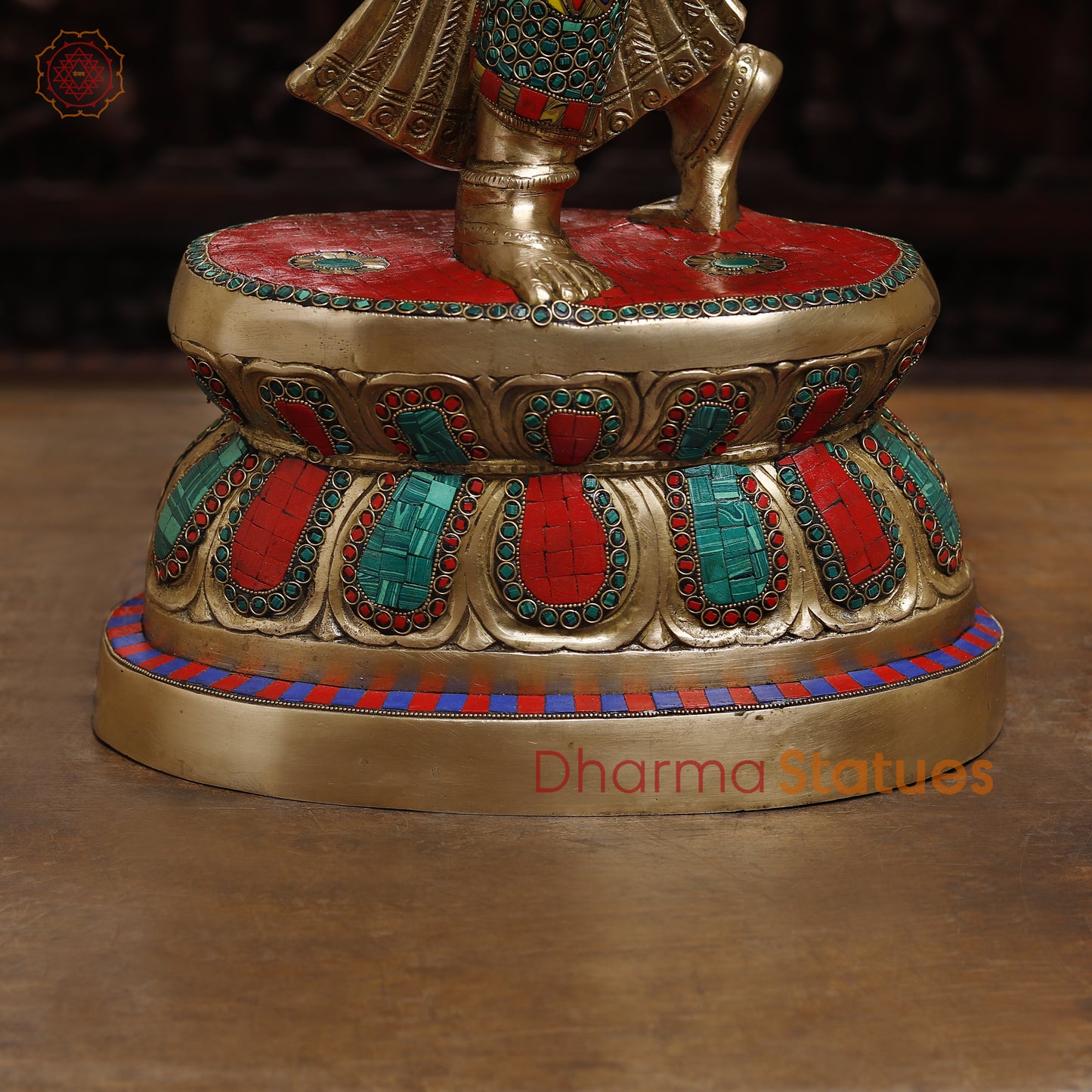 Brass Lady with Inlay Work, Stonework & Golden Finish, 35"