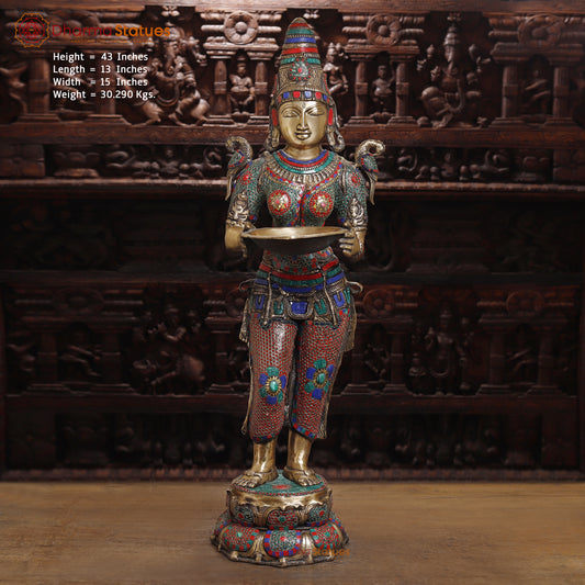 Brass Deep lakshmi with Fine Inlay Work, Stonework & Golden Finish, 43"