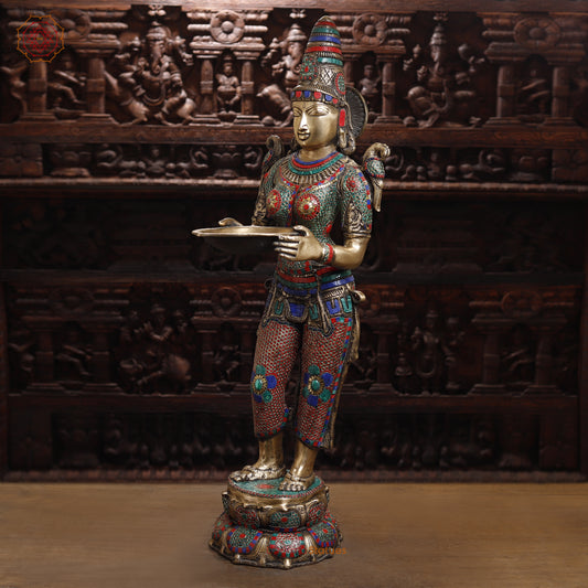 Brass Deep lakshmi with Fine Inlay Work, Stonework & Golden Finish, 43"