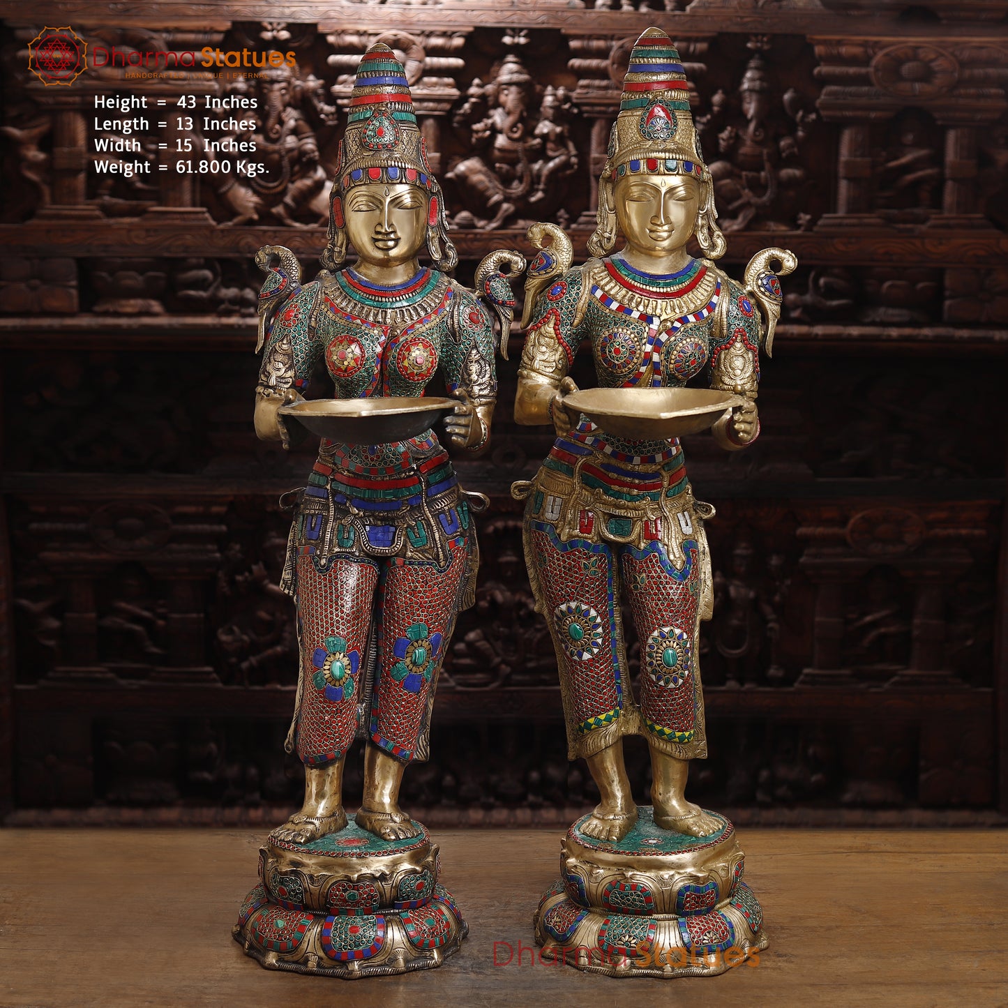 Brass Deep lakshmi with Fine Inlay Work, Stonework & Golden Finish, 43"