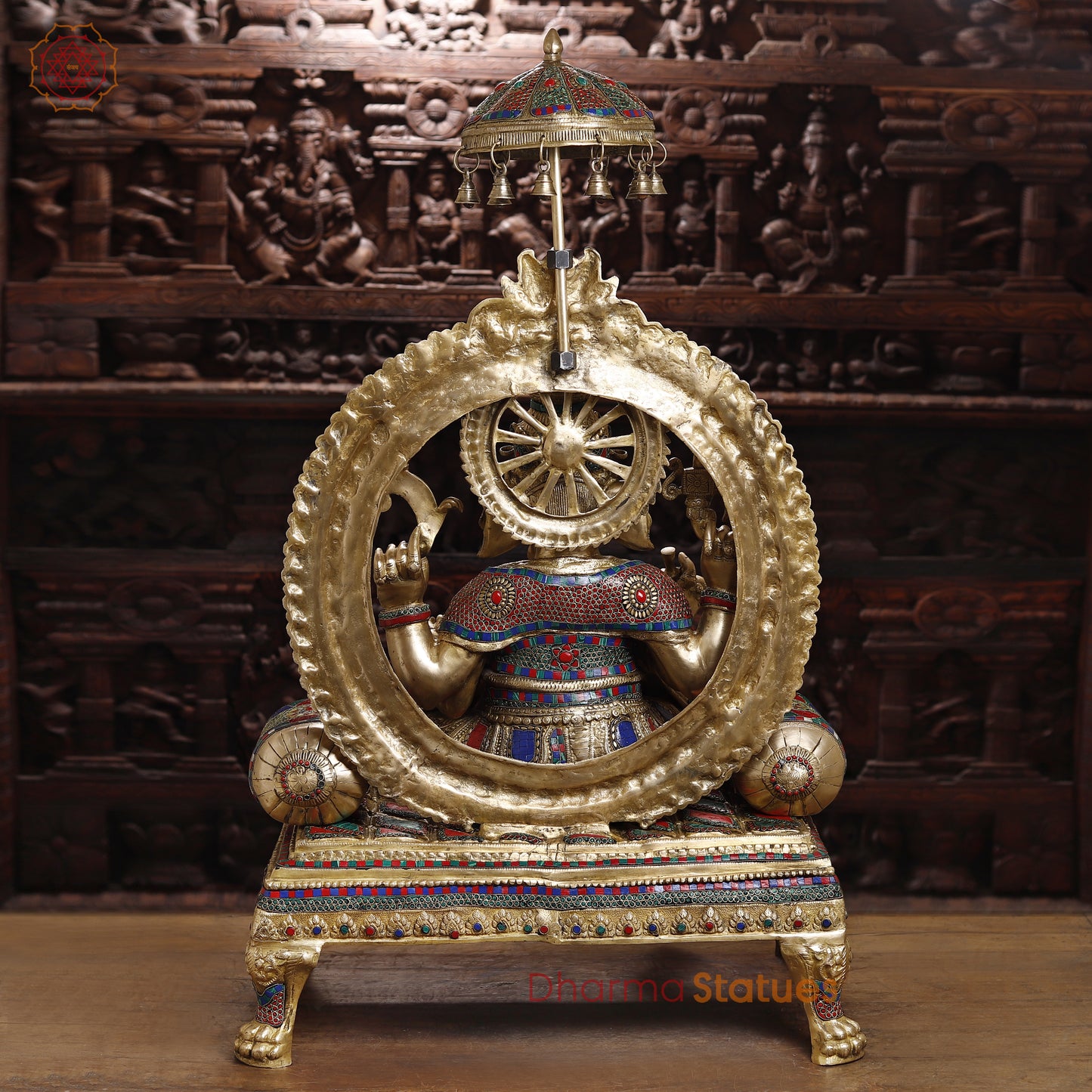 Brass Ganesh on Throne, Stonework & Golden Finish, 46"
