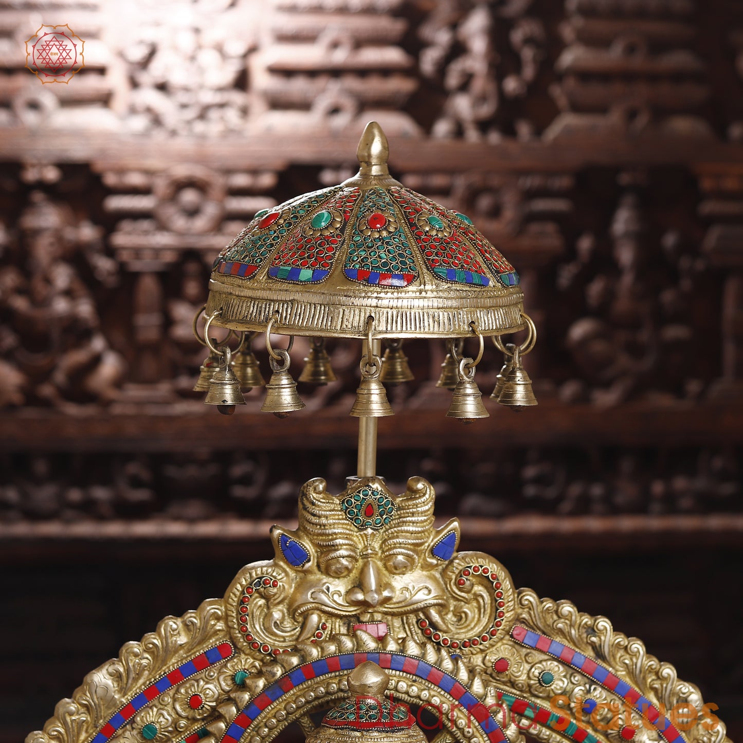 Brass Ganesh on Throne, Stonework & Golden Finish, 46"