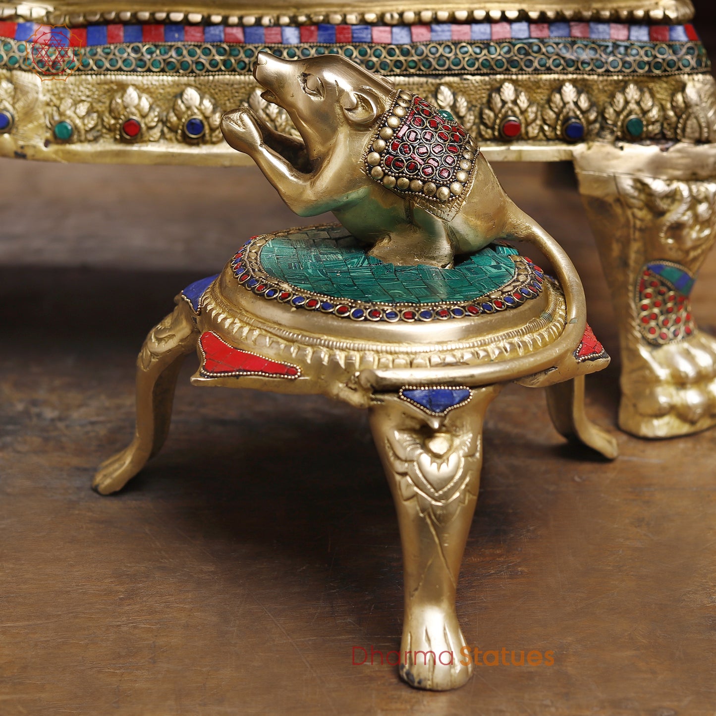 Brass Ganesh on Throne, Stonework & Golden Finish, 46"