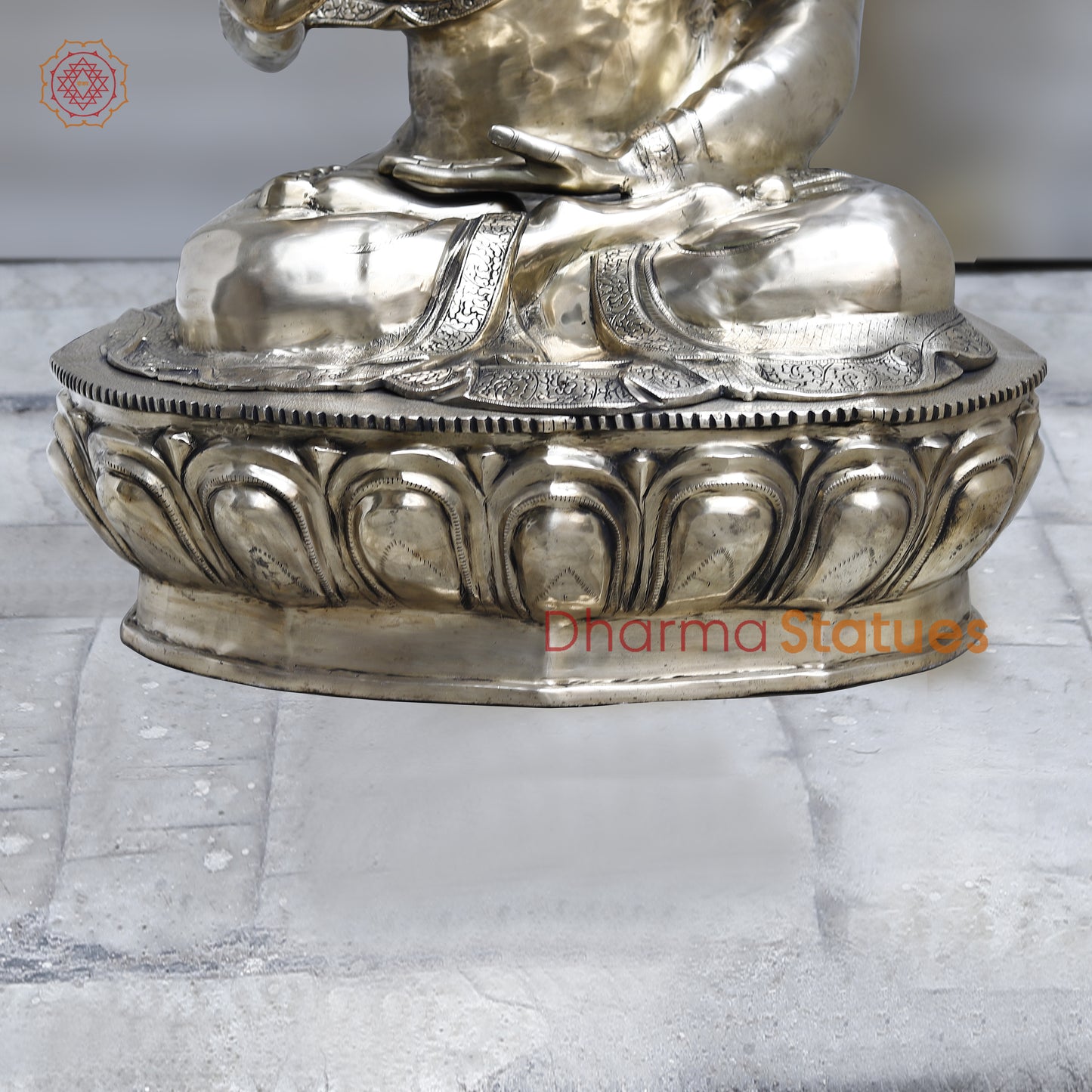 Brass Buddha seated in Blessing, Silver Finish, 44"