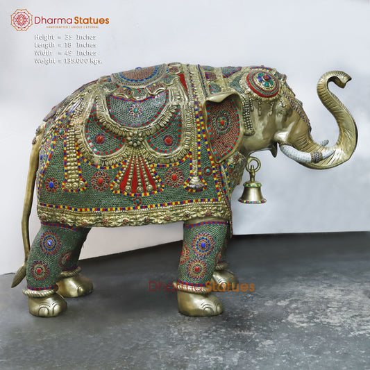 Brass Elephant, Stonework & Golden Finish, 35"
