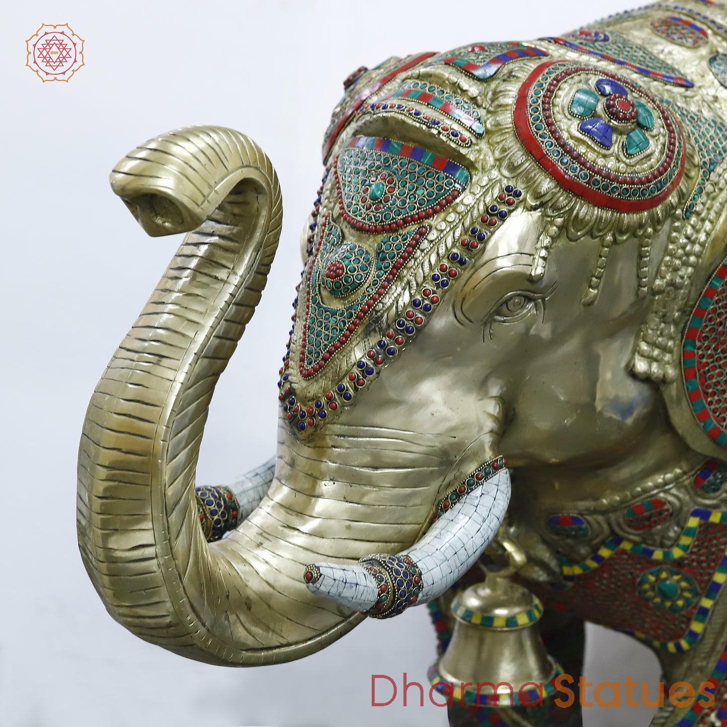 Brass Elephant, Stonework & Golden Finish, 35"
