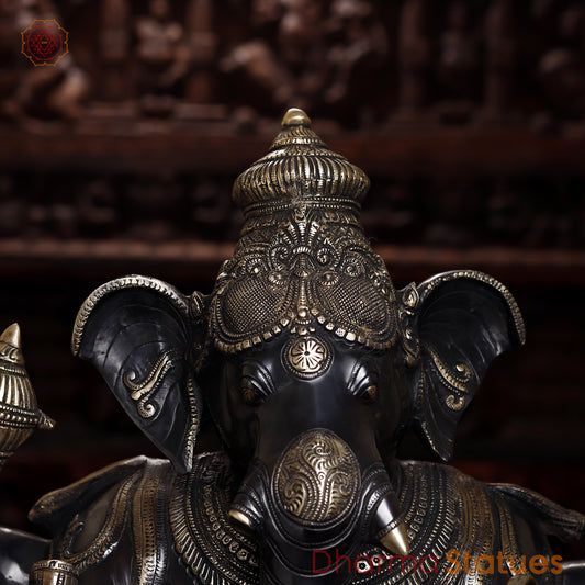 Brass Ganesh, Black Patina & Golden Finish, 36"