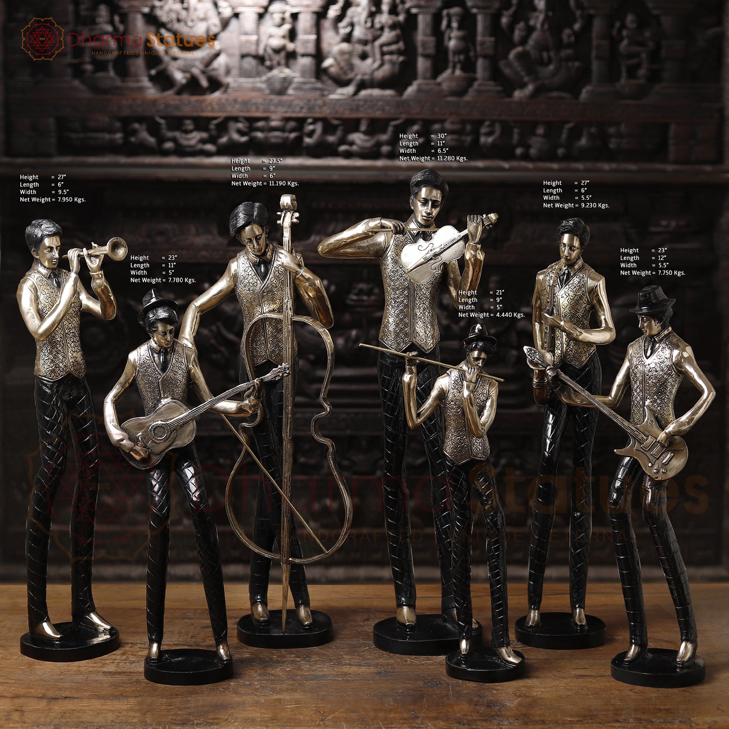 Brass French Musician set, Standing Position 30" Front View