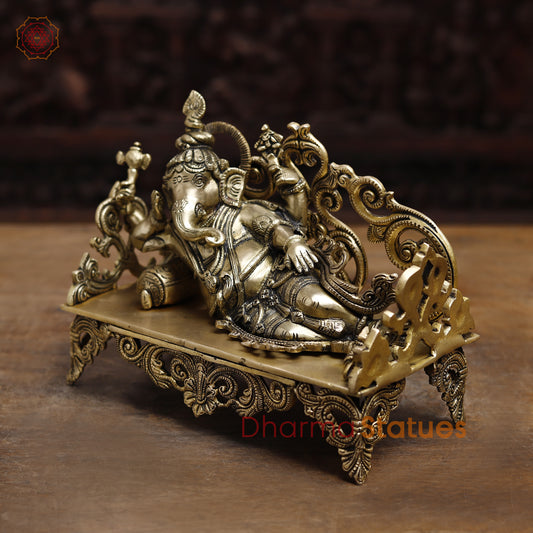Brass Resting Ganesh, Golden Finish, 8.5"
