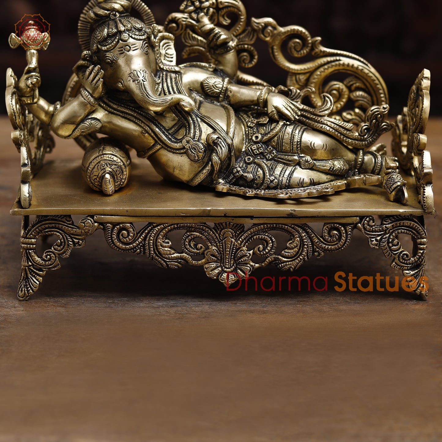 Brass Resting Ganesh, Golden Finish, 8.5"