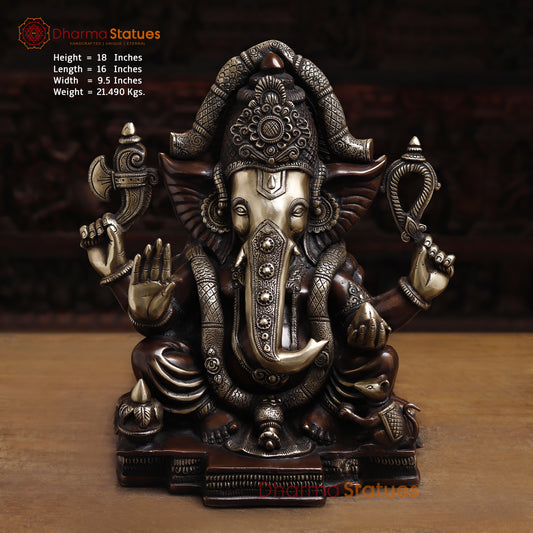 Brass Ganesh seated in Blessing Posture, Copper & Golden Finish, 18"