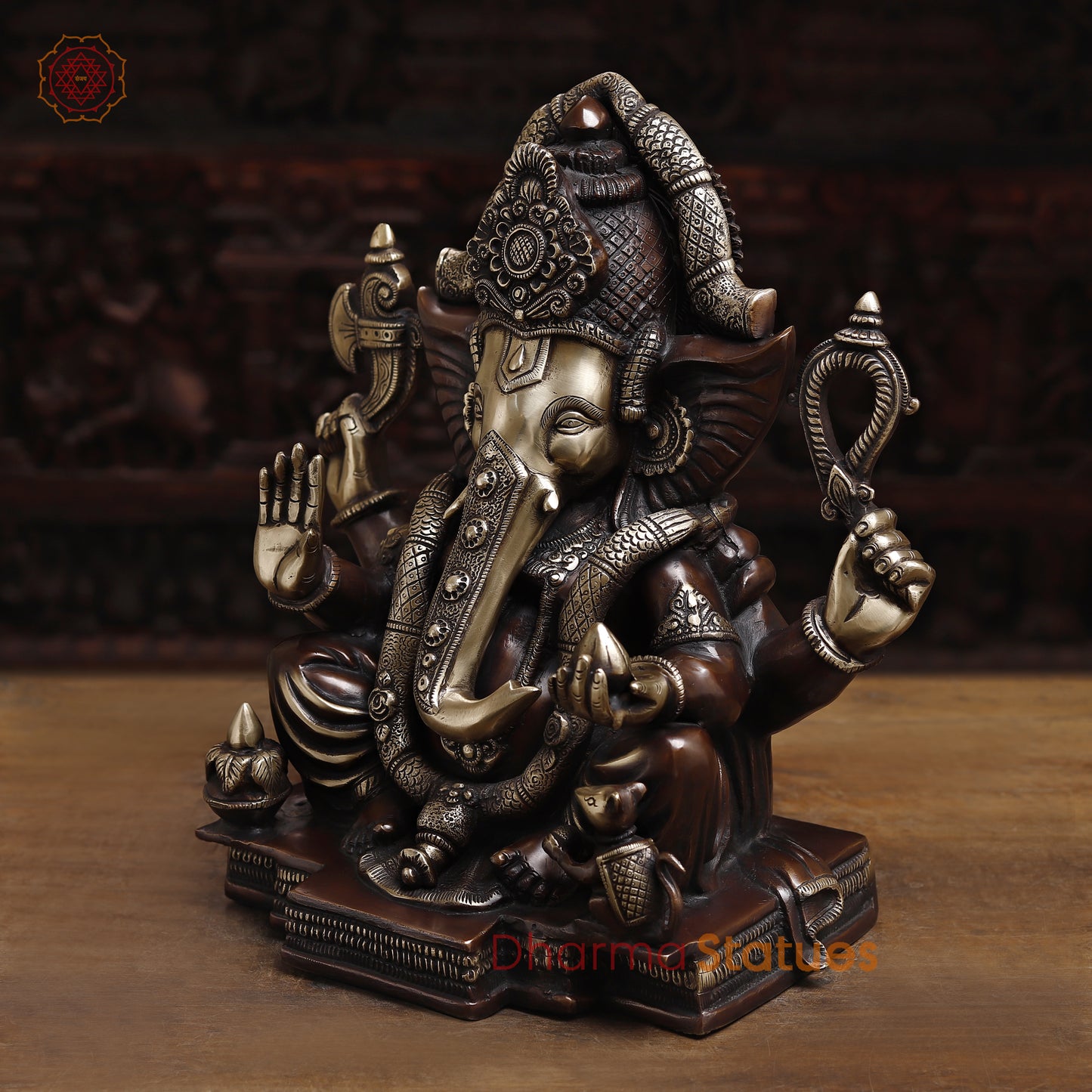 Brass Ganesh seated in Blessing Posture, Copper & Golden Finish, 18"