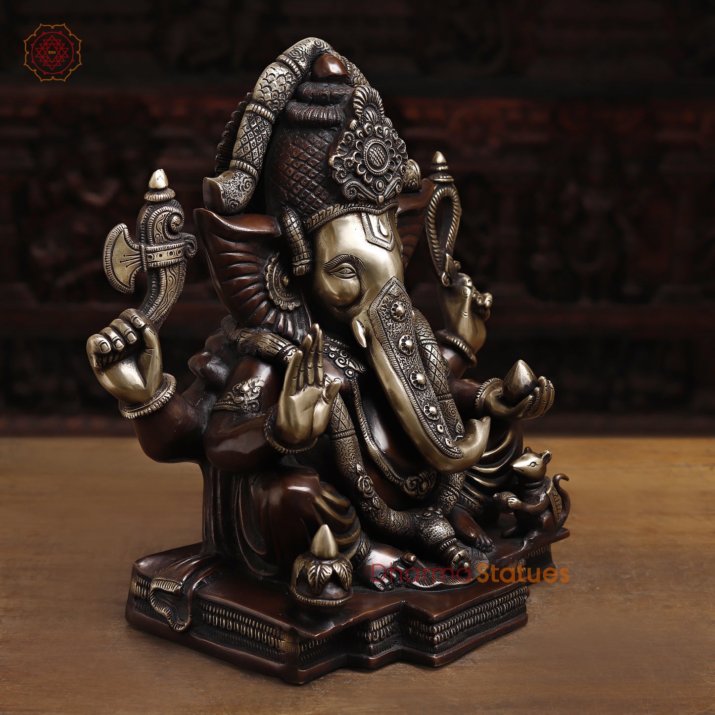 Brass Ganesh seated in Blessing Posture, Copper & Golden Finish, 18"
