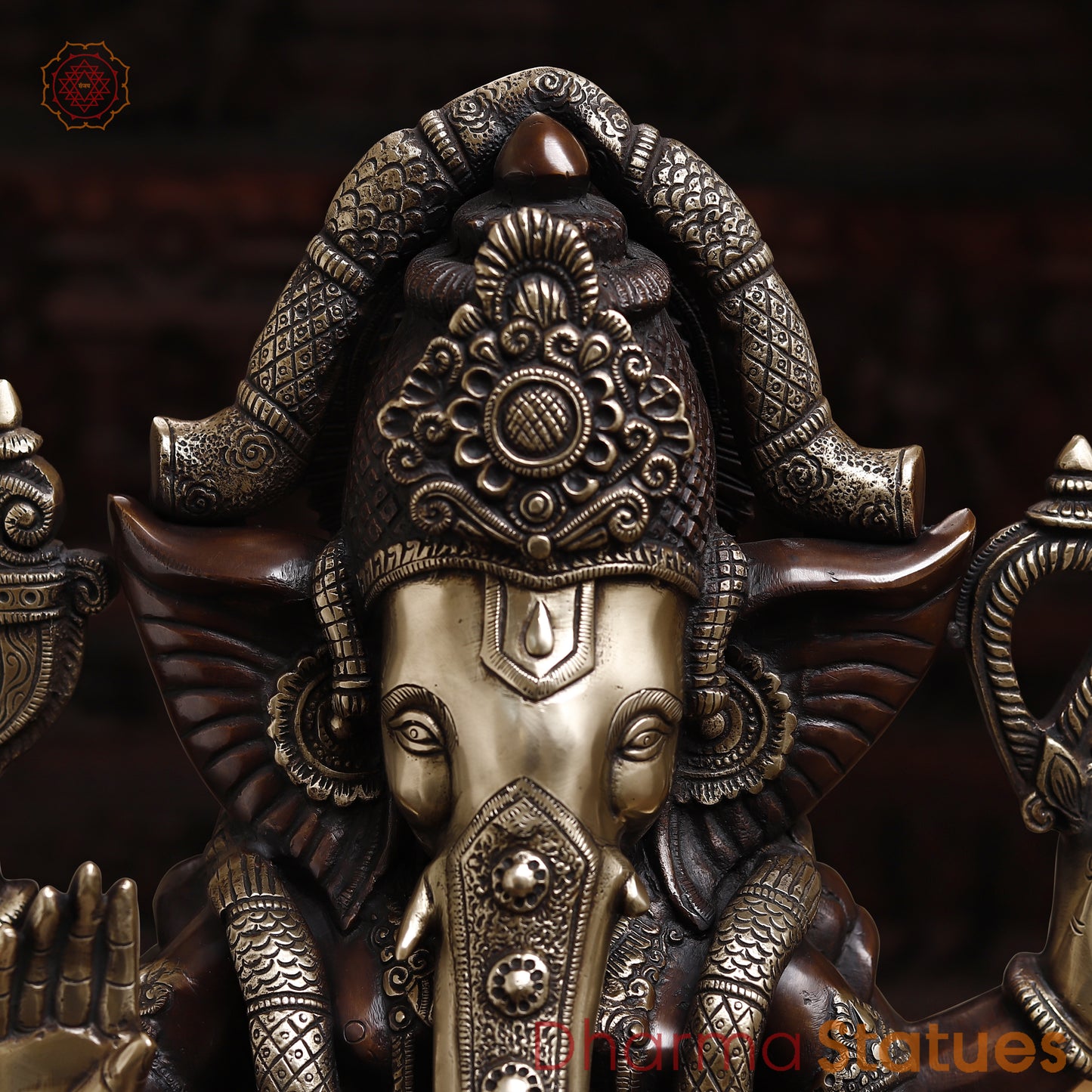 Brass Ganesh seated in Blessing Posture, Copper & Golden Finish, 18"