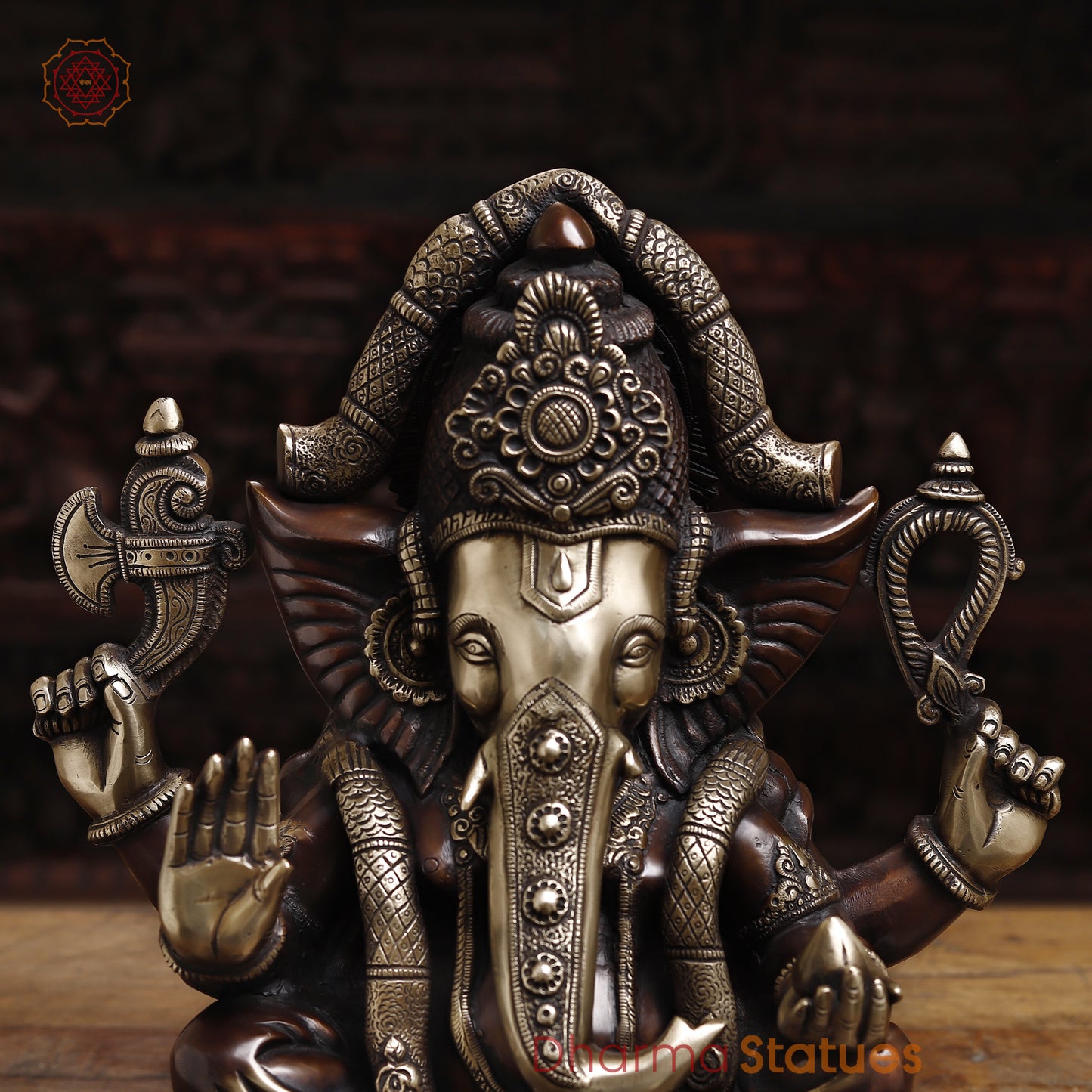 Brass Ganesh seated in Blessing Posture, Copper & Golden Finish, 18"