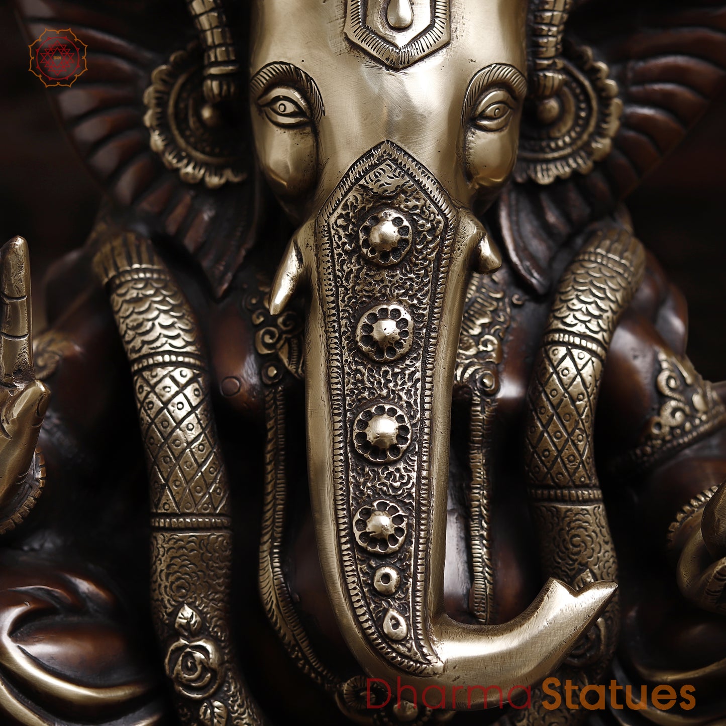 Brass Ganesh seated in Blessing Posture, Copper & Golden Finish, 18"