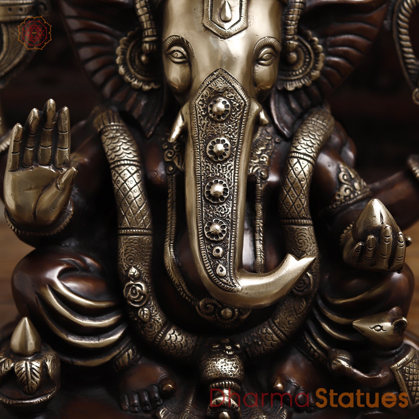 Brass Ganesh seated in Blessing Posture, Copper & Golden Finish, 18"