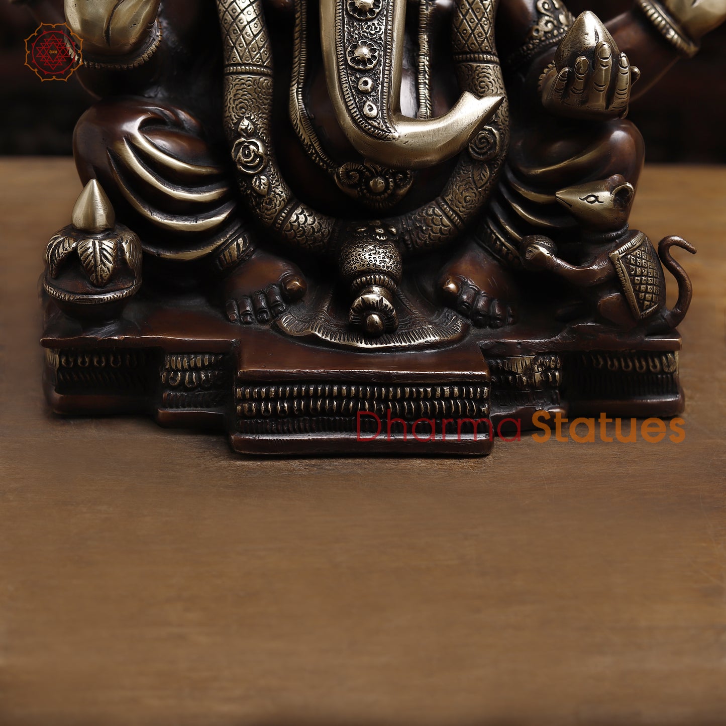 Brass Ganesh seated in Blessing Posture, Copper & Golden Finish, 18"