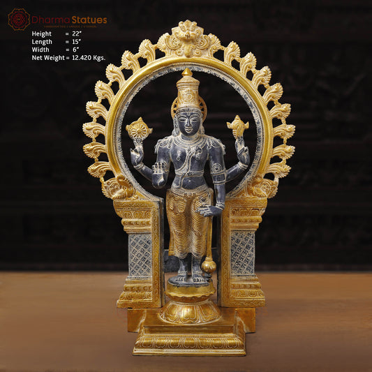 Brass Vishnu Standing Statue, Black Patina Finish 22"