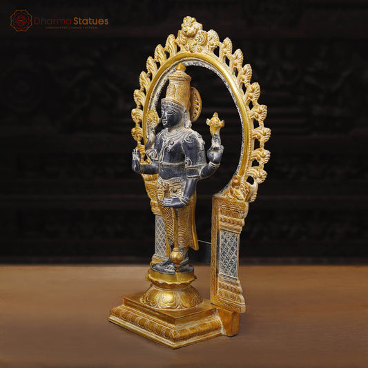 Brass Vishnu Standing Statue, Black Patina Finish 22"