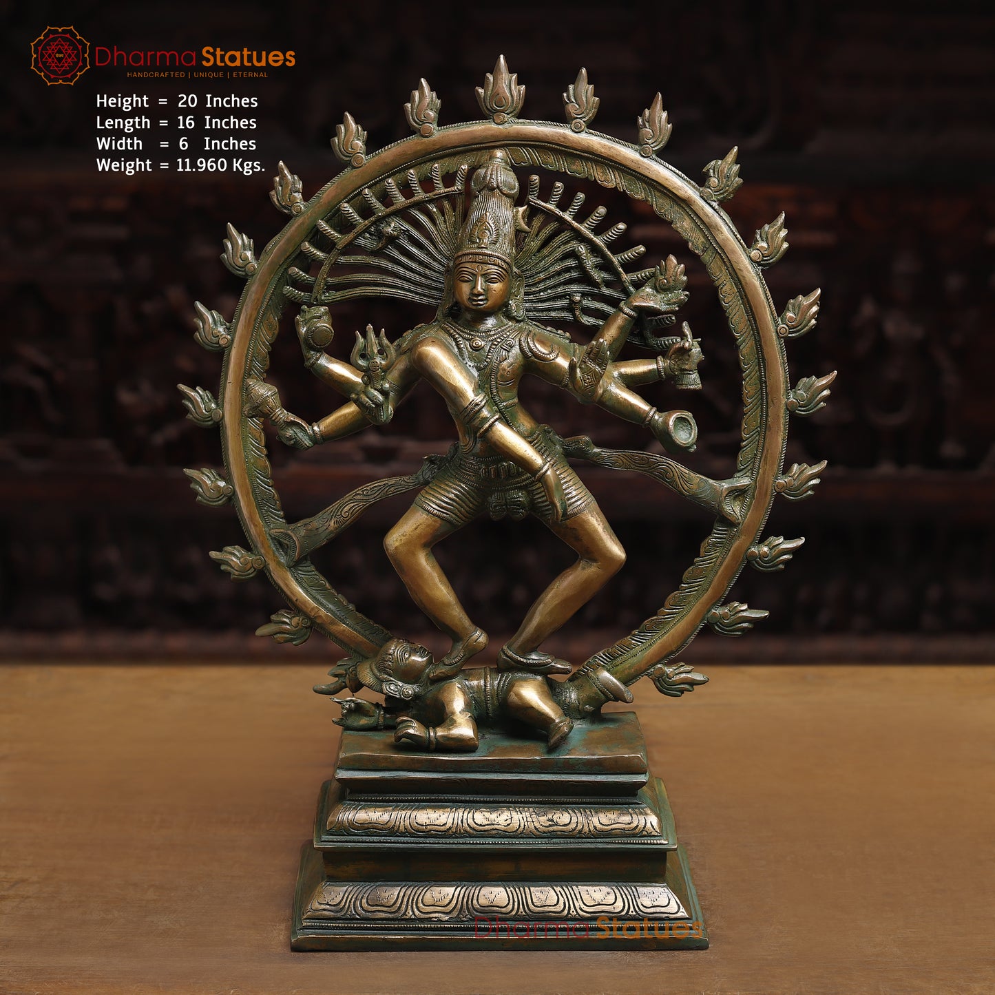 Brass Nataraj, Dancing Shiva, Golden & Green Finish, 20"