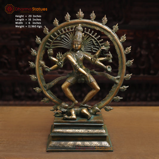Brass Nataraj, Dancing Shiva, Golden & Green Finish, 20"