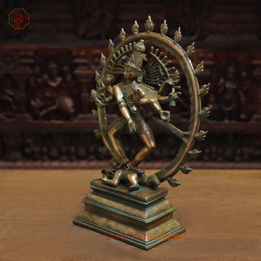 Brass Nataraj, Dancing Shiva, Golden & Green Finish, 20"