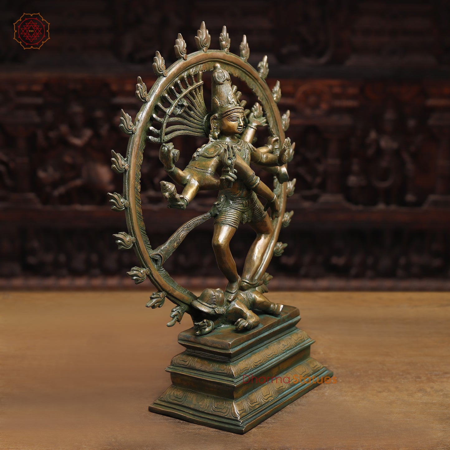 Brass Nataraj, Dancing Shiva, Golden & Green Finish, 20"