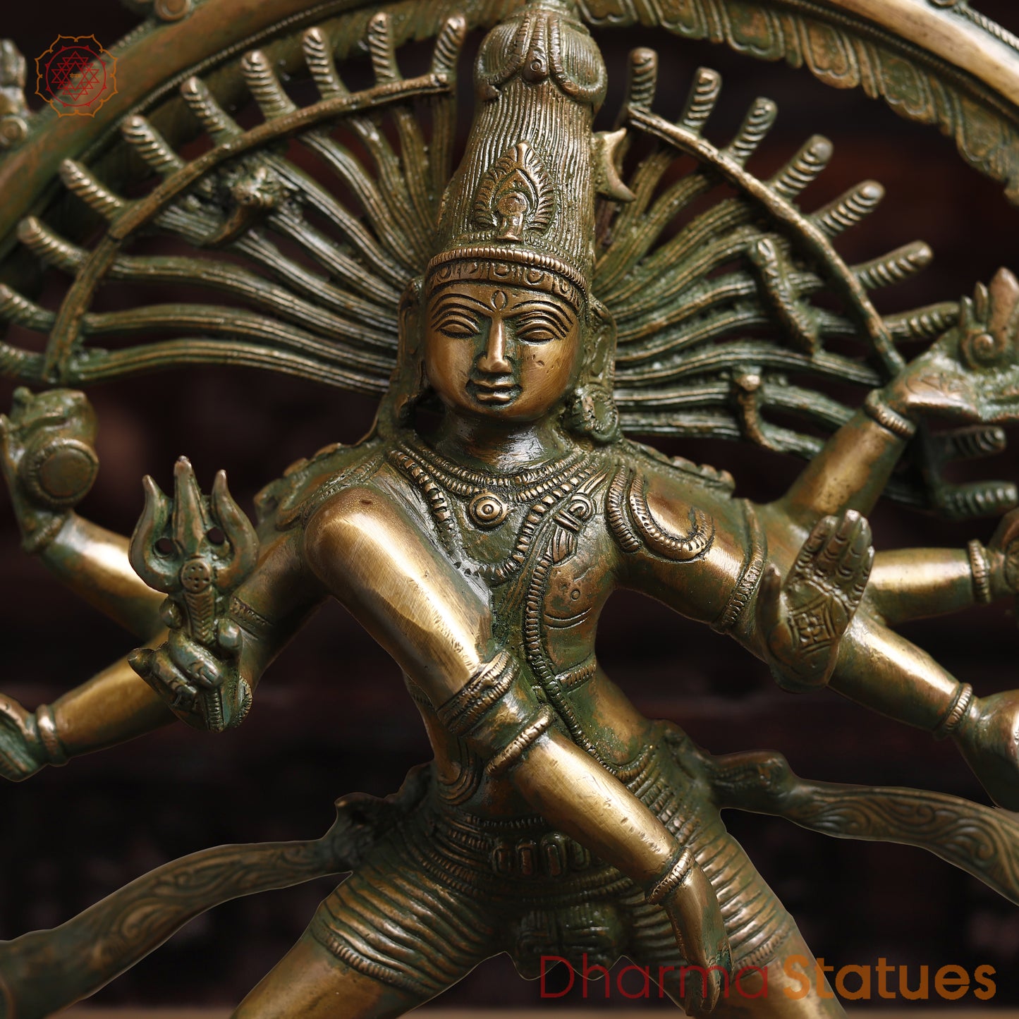 Brass Nataraj, Dancing Shiva, Golden & Green Finish, 20"