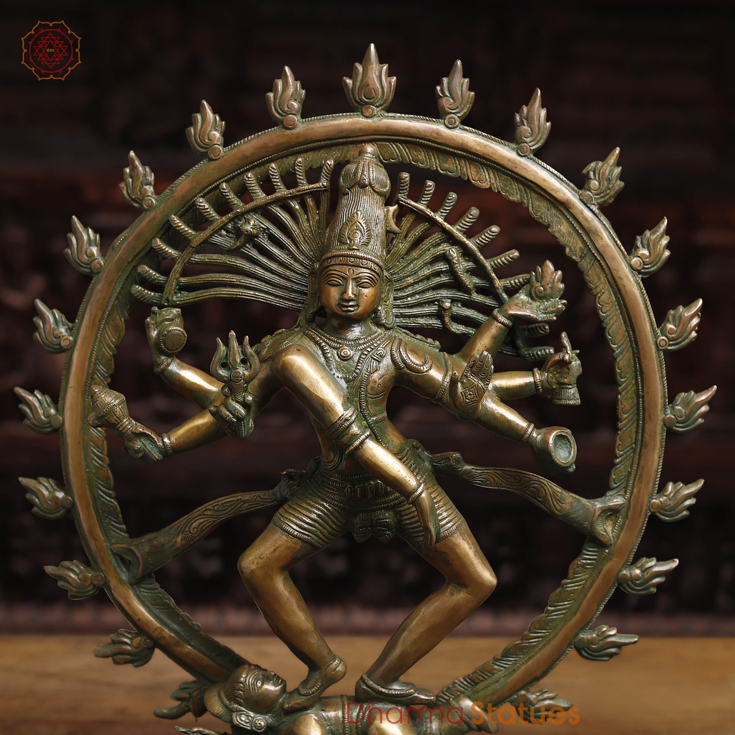 Brass Nataraj, Dancing Shiva, Golden & Green Finish, 20"
