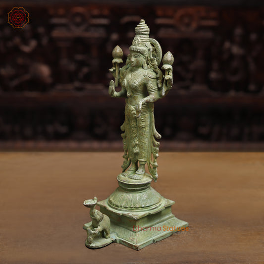 Brass Lakshmi, Green Patina Finish, 15"
