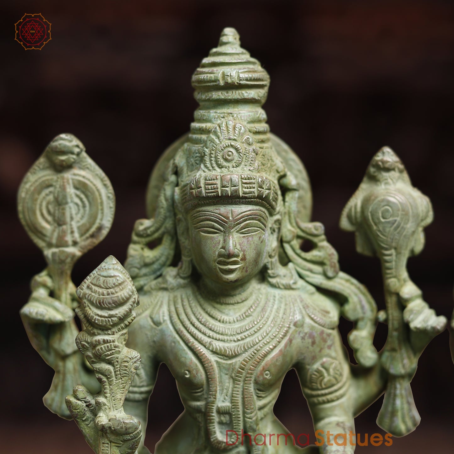 Brass Vishnu & Lakshmi, Green Patina Finish, 15"