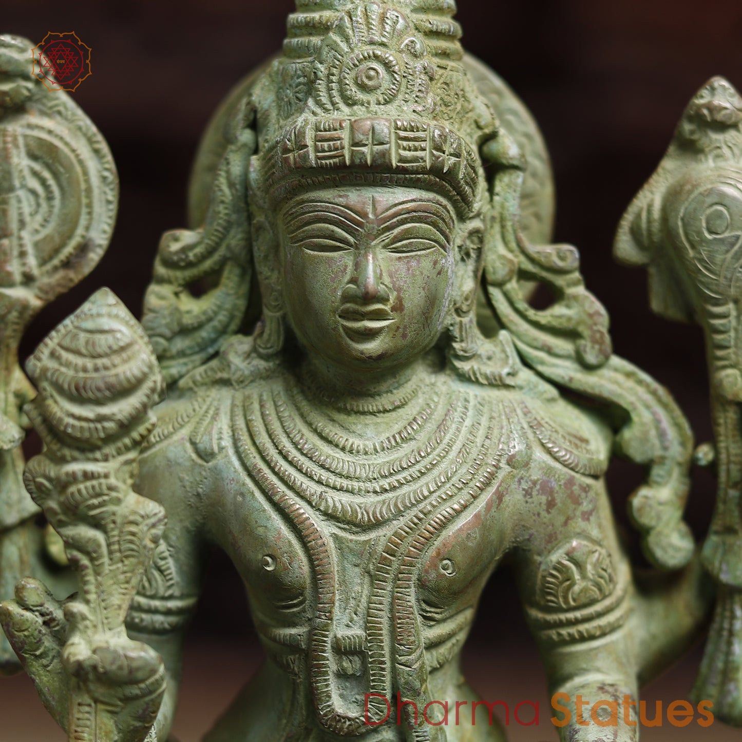 Brass Vishnu & Lakshmi, Green Patina Finish, 15"